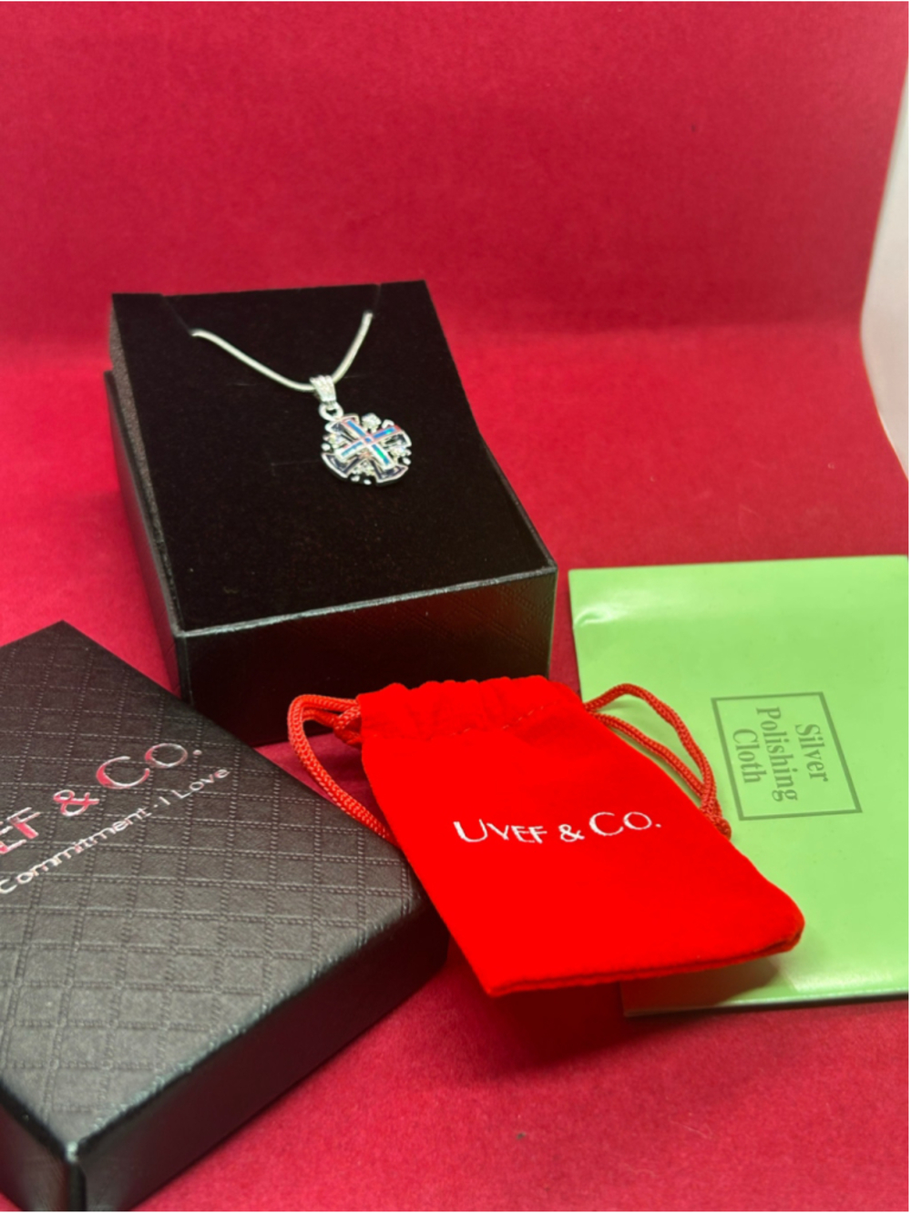 Women's UVEF & CO. Silver and Blue Cross Pendant Necklace One Size